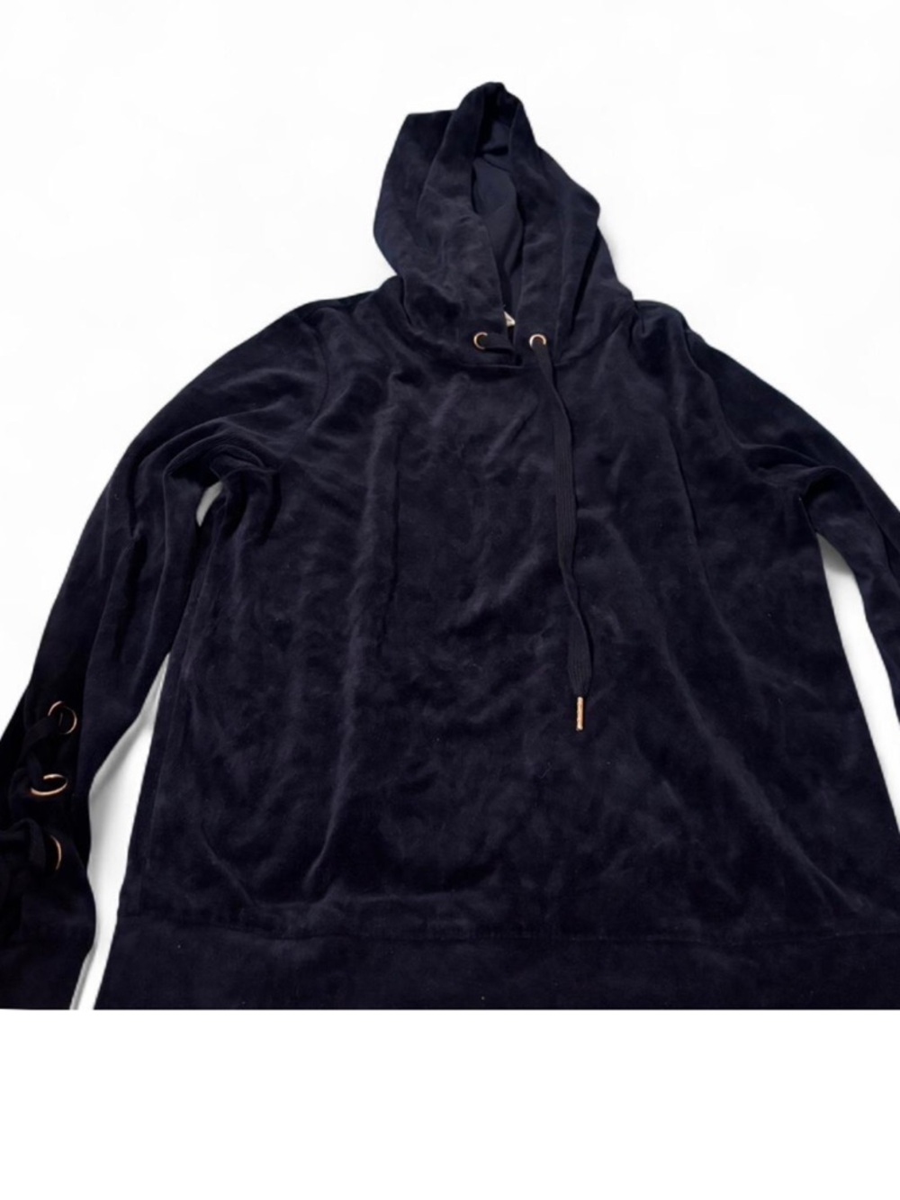Love Tree Black Velour Hooded Pullover with Metal Eyelets